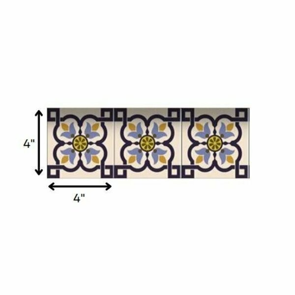 Homeroots 4 x 4 in. Azul Blue Flora Peel & Stick Removable Tiles 400010